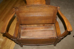 Solid oak antique bench seat carved hall tree 1910