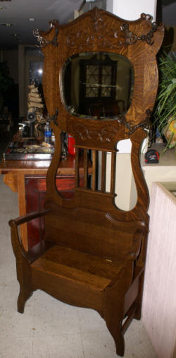 Solid oak antique hall tree with bench seat