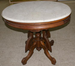 Victorian solid walnut oval marble top parlor table