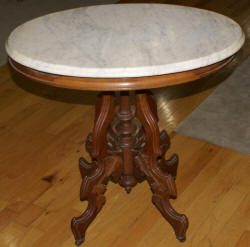 Victorian solid walnut oval marble top parlor table