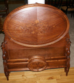 pair of antique inlaid flower walnut twin beds