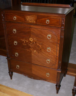 flower inlaid high chest in walnut antique 1930s bedroom suite /set