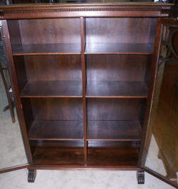 two door walnut antique bookcase with lattice work doors