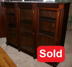 Mahogany antique 1920s triple glass door bookcase