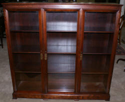 Mahogany antique inlaid 1920s triple glass door bookcase