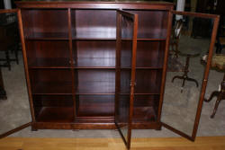 Mahogany antique inlaid 1920s triple glass door bookcase