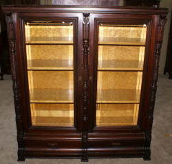 eastlake Victorian solid walnut antique beveled glass door bookcase