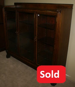 Paw foot antique mahogany triple glass door bookcase 