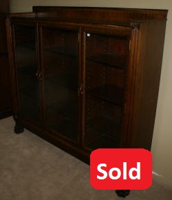 Paw foot antique mahogany triple glass door bookcase 