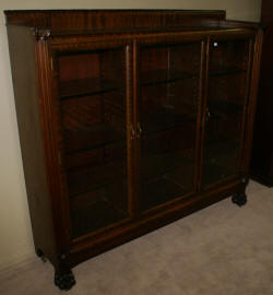 Paw foot antique mahogany triple glass door bookcase 