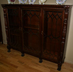 Empire Revival mahogany 3 door bookcase with carved columns