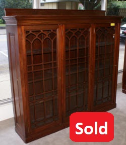 Triple door solid mahogany antique bookcase