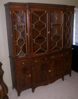 English flame mahogany antique breakfront secretary desk