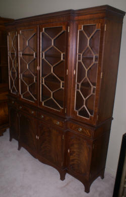 English flame mahogany antique breakfront secretary desk