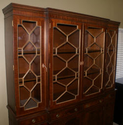 English flame mahogany antique breakfront secretary desk