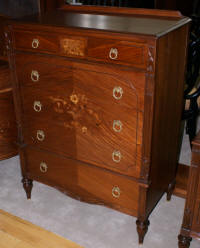 Walnut antique flower inlaid chest of drawers circa 1930s 