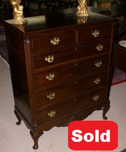 Queen Anne solid mahogany high chest