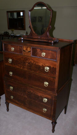 Berkey and Gay walnut inlaid antique chest