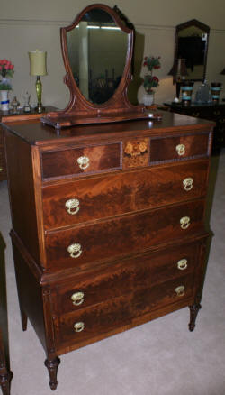 Berkey and Gay walnut inlaid antique chest