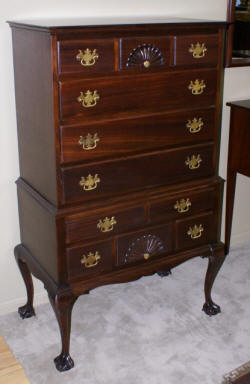 Chippendale dark mahogany flat top high boy 