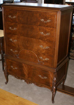 walnut antique inlaid French carved chest of drawers