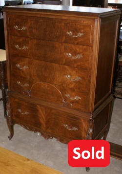 walnut antique inlaid French carved chest of drawers