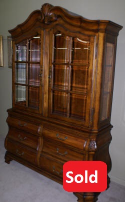 Ethan Allen cherry Bombay style two piece china cabinet