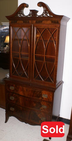 Mahogany inlaid bow front china cabinet