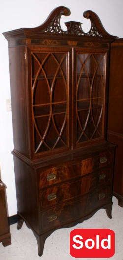 Mahogany inlaid bow front china cabinet