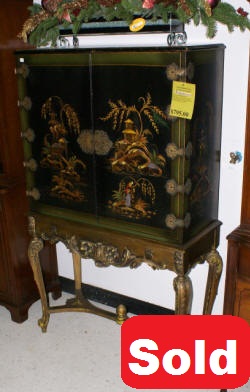 Asian laquered blind door crystal cabinet