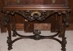 walnut heavily carved antique blind door crystal cabinet with built in butlers desk