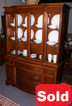 mahogany banded inlaid bow front china cabinet 