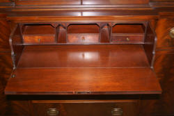 two piece mahogany breakfront china cabinet with butlers desk