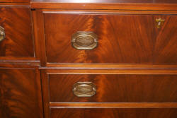 two piece mahogany breakfront china cabinet with butlers desk