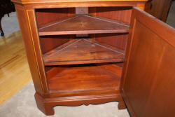 Pair of Biggs furniture solid mahogany inlaid tall corner cabinets