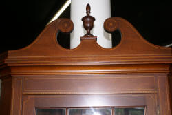 Pair of Biggs furniture solid mahogany inlaid tall corner cabinets