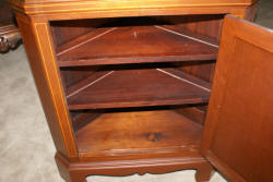 Pair of Biggs furniture solid mahogany inlaid tall corner cabinets