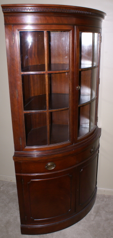 Drexel Travis Court Collection mahogany bow front corner cabinet