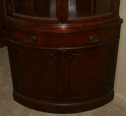 Drexel Travis Court Collection mahogany bow front corner cabinet