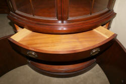 Drexel Travis Court Collection mahogany bow front corner cabinet