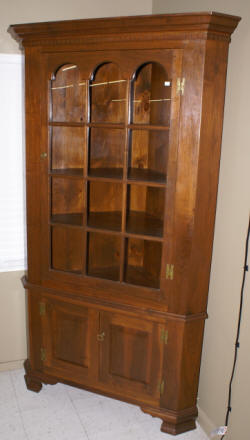 Solid walnut 2 piece custom made corner cabinet 