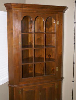 Solid walnut 2 piece custom made corner cabinet 