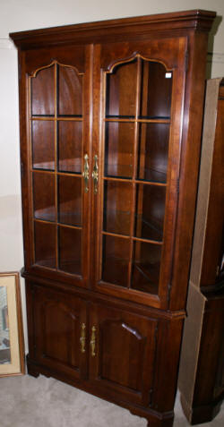 Solid cherry two door modern corner cabinet