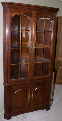 Solid cherry two door modern corner cabinet