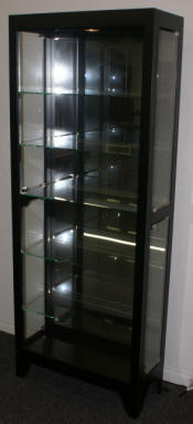Black onyx finish side door open glass curio cabinet by Pulaski Furniture Company