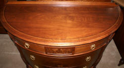 Walnut French flower inlaid carved antique demi- lune dresser