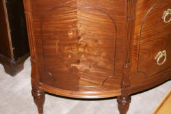 Walnut French flower inlaid carved antique demi- lune dresser