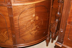 Walnut French flower inlaid carved antique demi- lune dresser