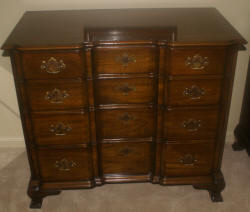 Kindel block front dresser in mahogany finish with key locks