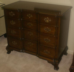 Kindel block front dresser in mahogany finish with key locks